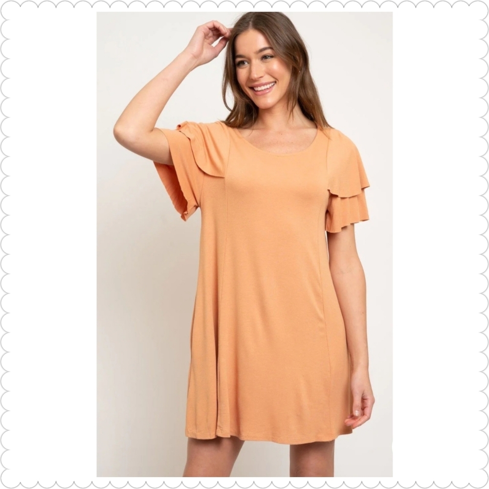 Peach Ruffle Sleeve Dress